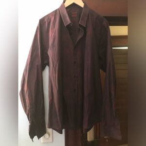 Jared Lang Deep Purple Dress Shirt with Star tone on tone pattern